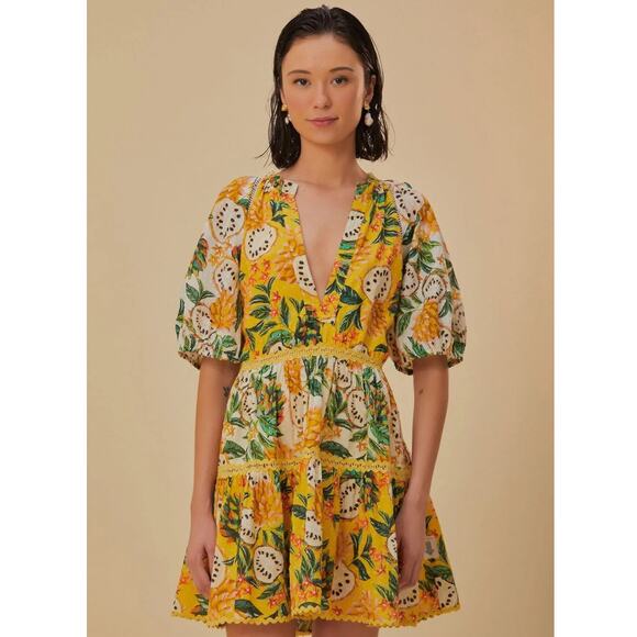 FARM Rio Biriba Mix Mini Dress - Yellow Tropical - XS - Picture 1 of 10